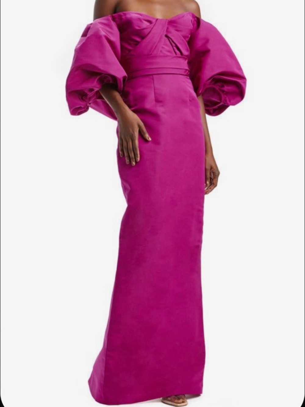 Monique Lhuillier off the shoulder, silk taffeta gown-Sz10/12